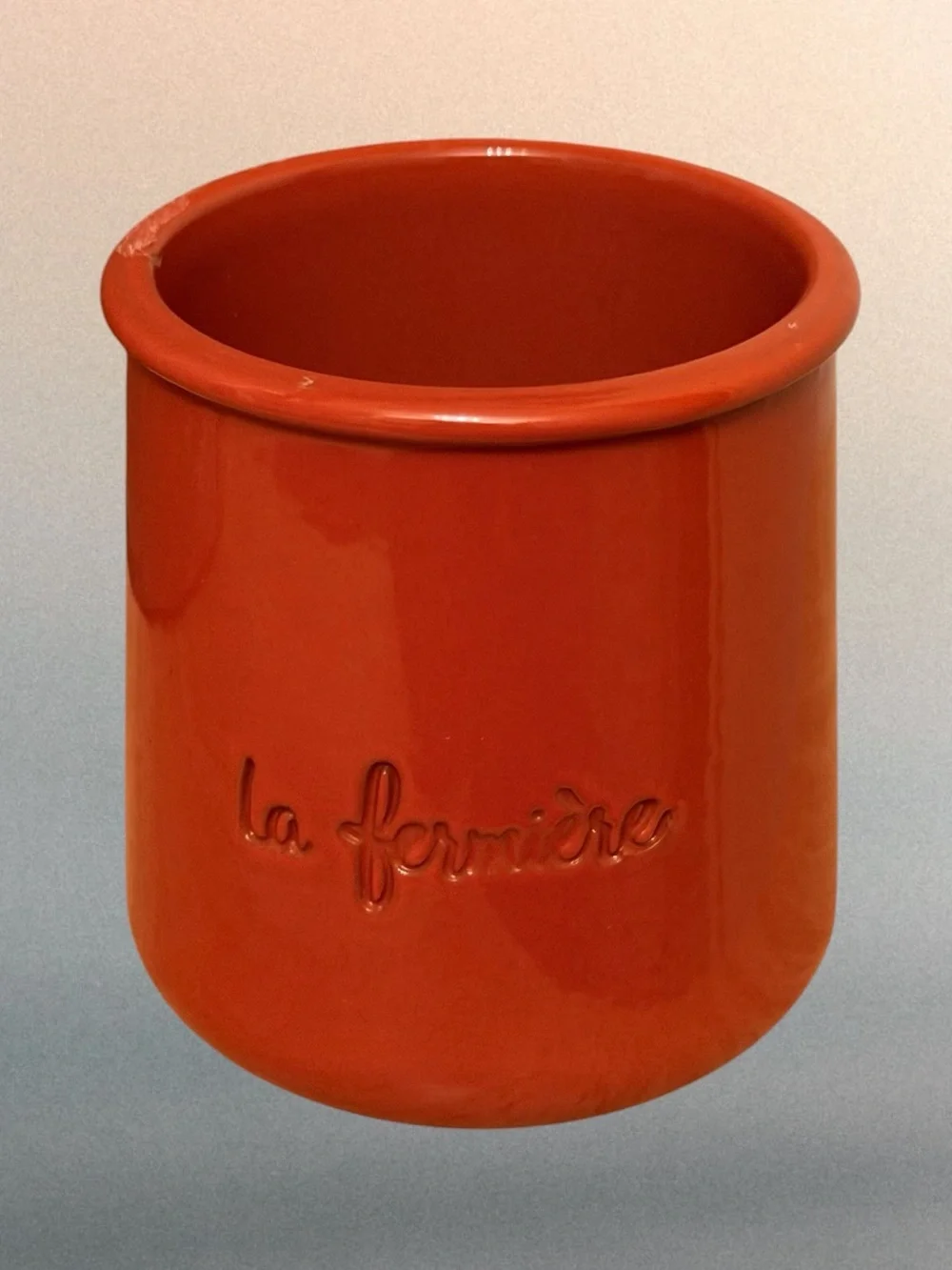 La Fermière Yogurt Rusty Orange Embossed Ceramic Crock Jar Ramekin